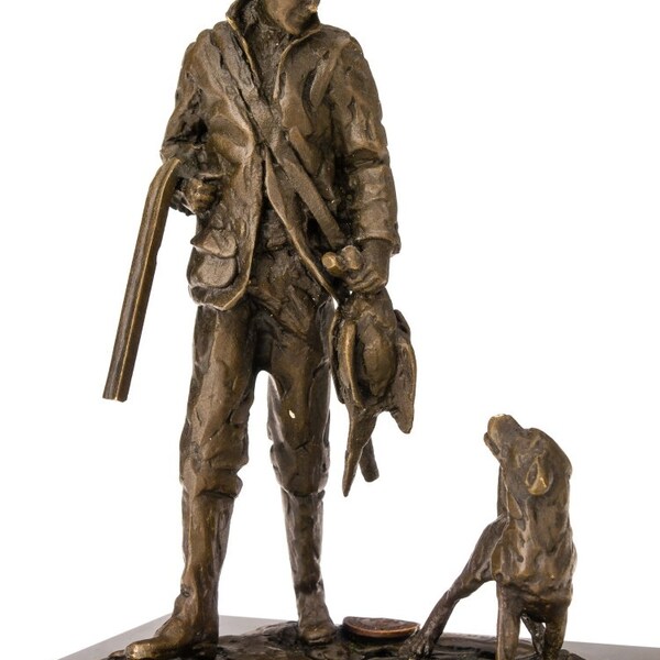 Bronzeskulptur Jäger Jagdhund Bronze Jagd Hund Figur Skulptur Antik-Stil