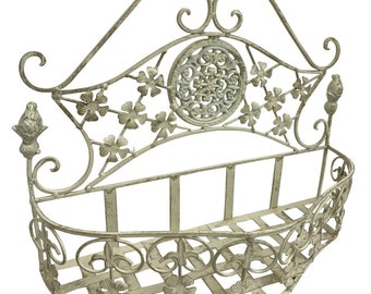 Panier mural étagère murale étagère de jardin étagère de jardin en fer style antique blanc 36 cm