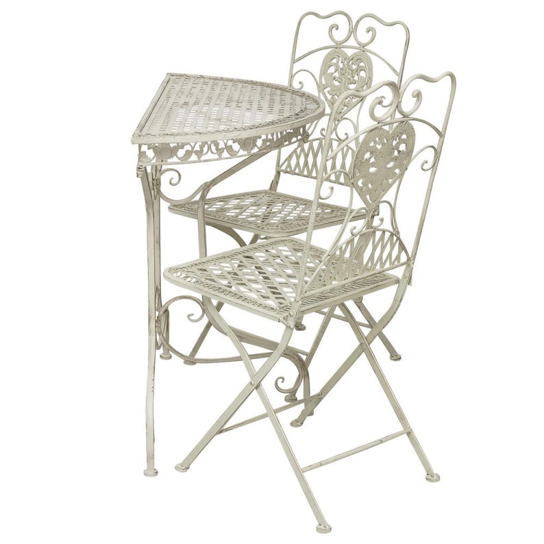 Balkontisch Gartentisch und 2 Stühle halbrund Garnitur creme weiss Antik-Stil Bild 4