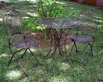 Gartentisch + 2x Stuhl Eisen antique Style Gartenmöbel garden furniture braun