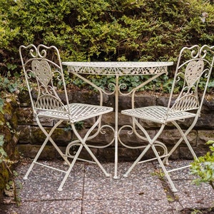 Balkontisch Gartentisch und 2 Stühle halbrund Garnitur creme weiss Antik-Stil Bild 5