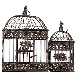 Paire de cages à oiseaux cage à oiseaux décorative cage décorative style antique métal marron 2x