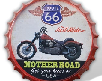 Tin sign wall sign Route 66 magnetic board USA pin board bottle cap 36 cm