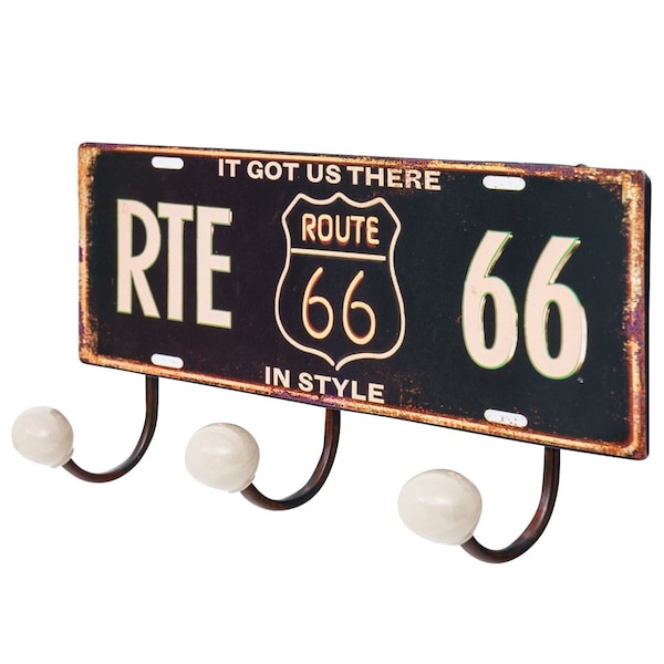 Porte-Manteau Mural pour Armoire Lot de 3 Patères Murales USA Route 66 Métal Porcelaine 37 cm