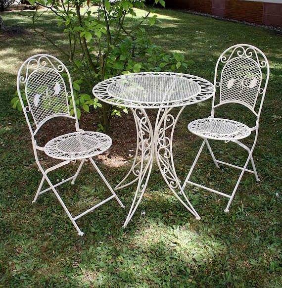 Set Garden Table 2 Chairs Iron Garden Furniture Antique Style Nostalgia Cream White Etsy