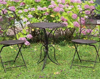 Gartenset Tisch +2x Stuhl Eisen Gartengarnitur braun Bistroset Metall Garten Set