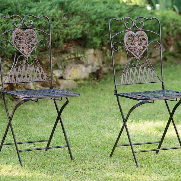 2x Gartenstuhl Paar Stuhl Bistrostuhl Eisen Antik-Stil Gartenmöbel braun