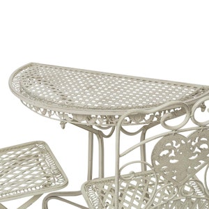 Balkontisch Gartentisch und 2 Stühle halbrund Garnitur creme weiss Antik-Stil Bild 8