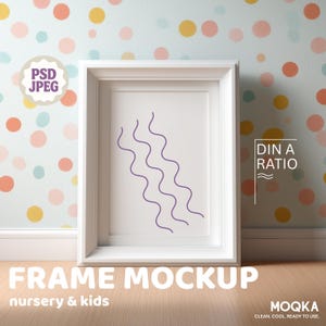Nursery Frame Mockup | Vertical Wall Art Display for Baby Room, Kids Room Decor, Printable Art Template PSD & JPEG