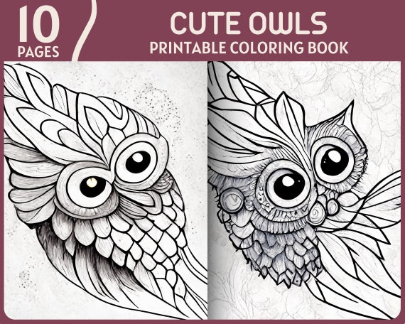 10 Cute Owls Coloring Pages Owl Eyes Faces and Feathers - Etsy