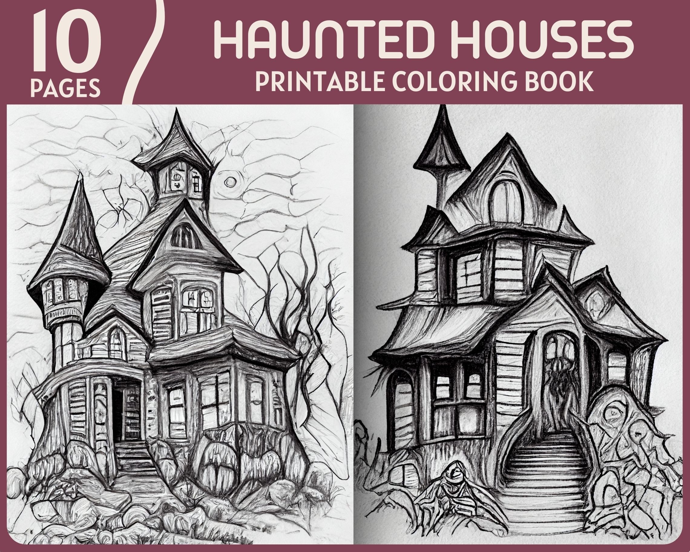 10 Haunted Houses Coloring Pages Fearful Midnight Coloring Spooky