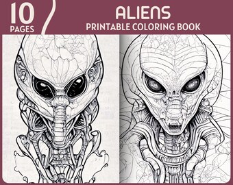 10 Aliens Coloring Pages For Adults - Bizarre Alien With Evil Eyes Illustrations Printable Coloring Book