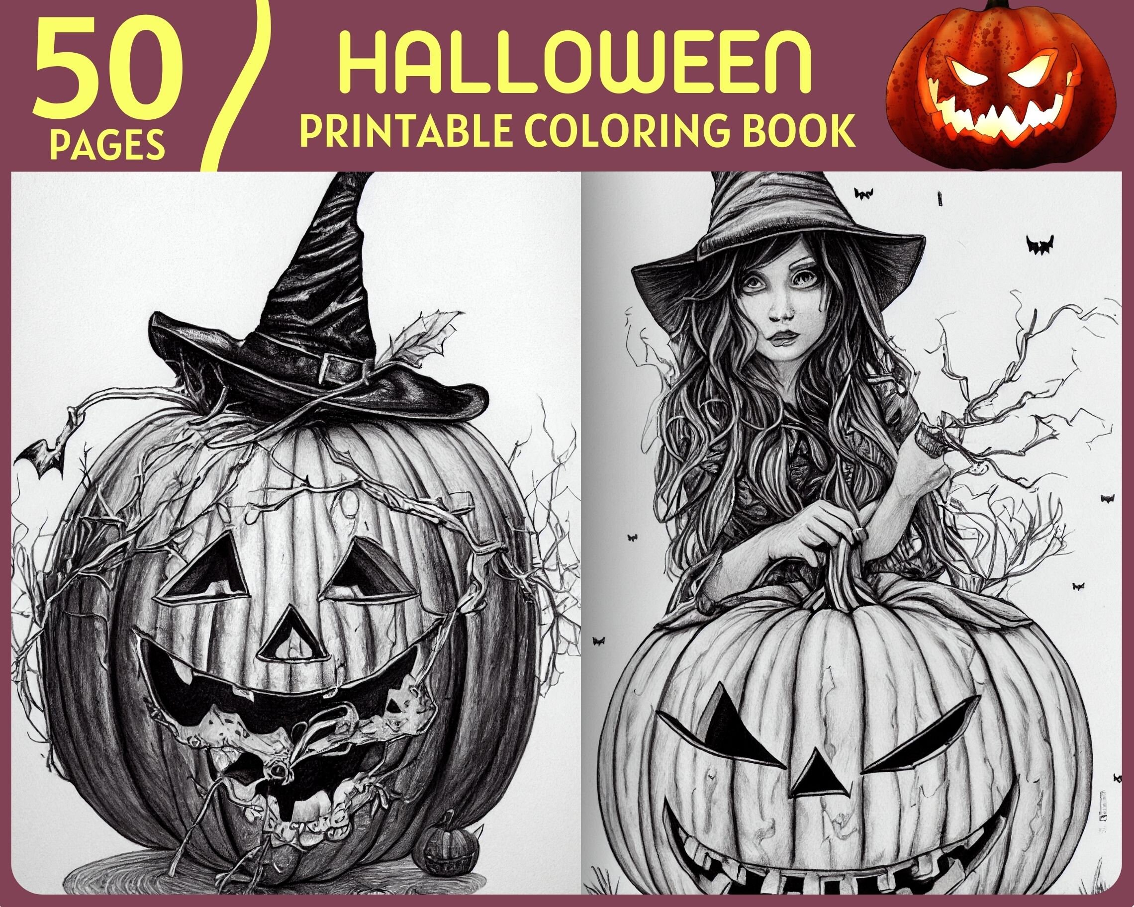 50 Halloween Coloring Pages Pumpkins and Witches Realistic ...