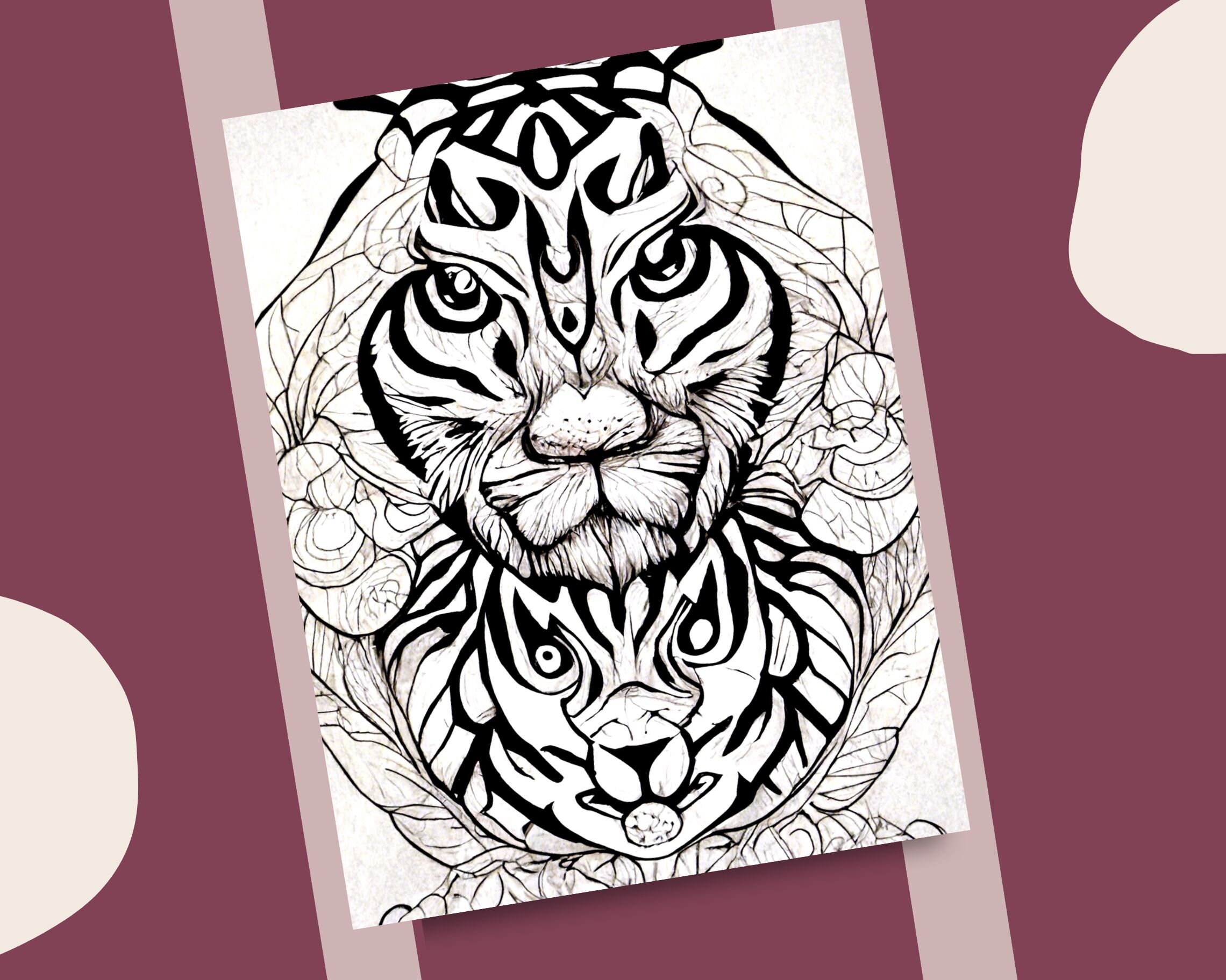 10 Tigers Mandala Design Coloring Pages Tiger Coloring Book Printable