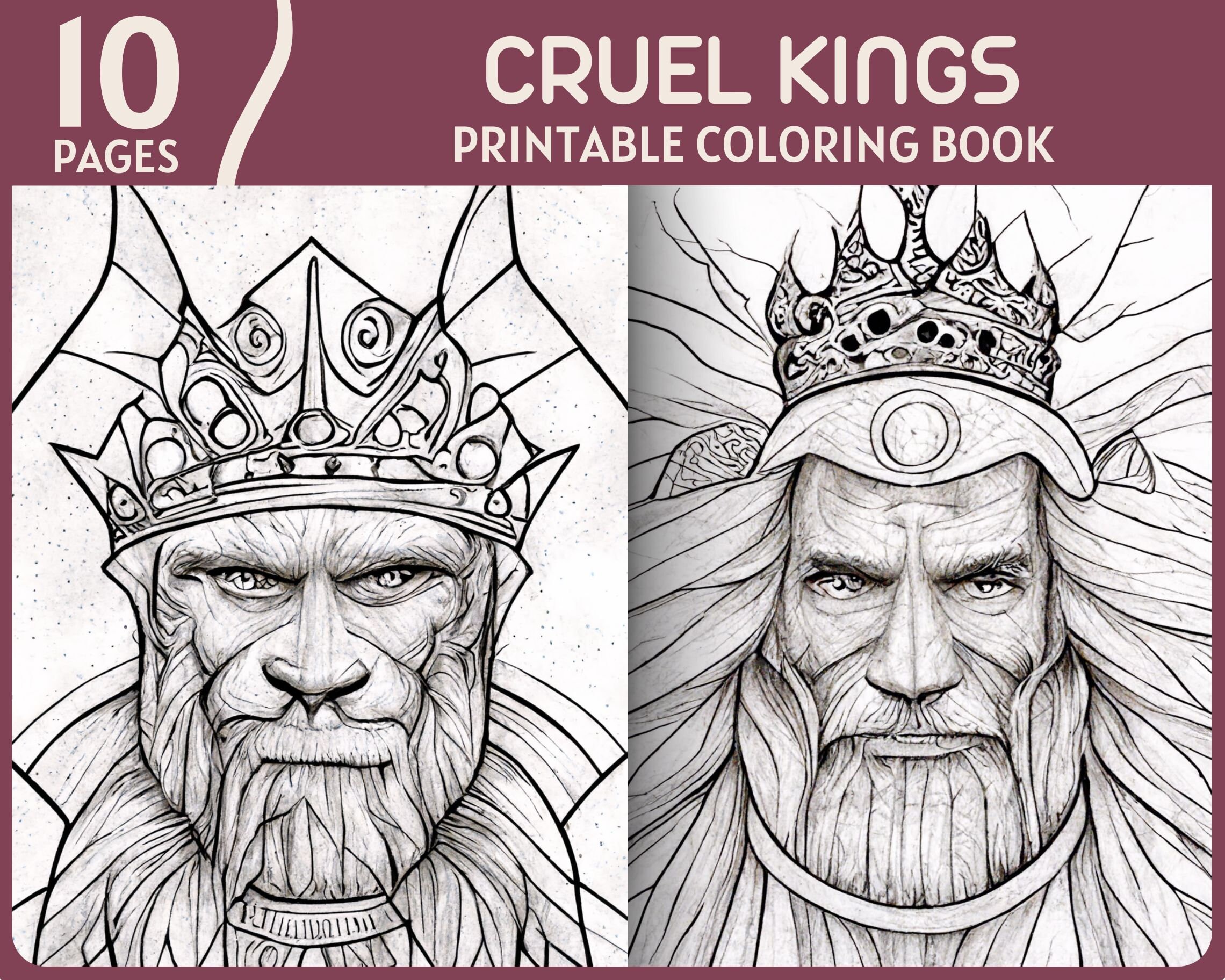 10 Cruel Kings Coloring Pages Evil Eyed Crowned King Monarch ...