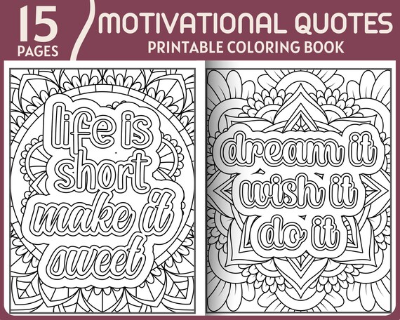 15 Motivational and Inspirational Quotes Printable Coloring - Etsy