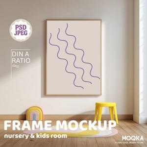 Nursery Frame Mockup for Kids Room Decor, Vertical PSD Display Template for Baby Room Wall Art Mockup, Modern Frame Digital Download