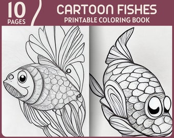 10 Cartoon Fishes Coloring Pages - Fish Illustrations Printable Coloring Book - For Kids And Adults Coloring Page