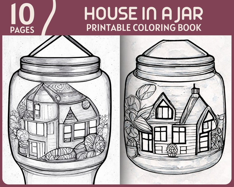 10 House in A Jar Fantasy Art Coloring Pages House in Jars Etsy