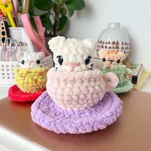 NO SEW Tabby Teacup Popping Desk Pal, PDF Pattern, Crochet Pop Pattern image 6