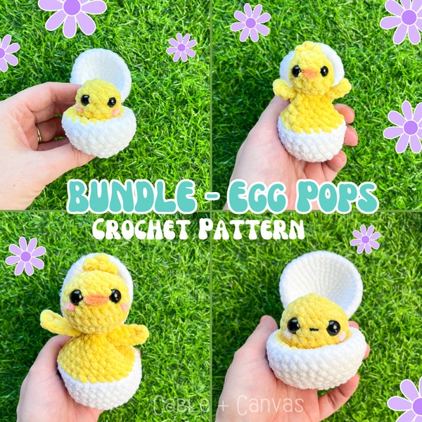 BUNDLE Egg Pop, Itty Bitty + Egg Pops taille Jr., LOW SEW, motif de Pâques au crochet, motif oeuf au crochet, motif poussins au crochet, pop au crochet