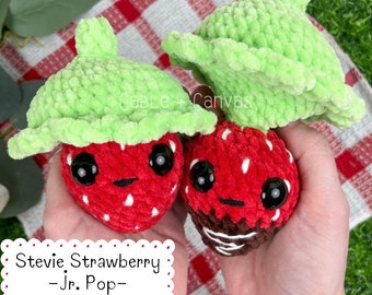 NO SEW Stevie Strawberry - Jr. Pop, Crochet Pattern, Crochet Pop, Pop it Pattern, Crochet Strawberry Pattern, Strawberry Pop