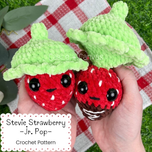 NO SEW Stevie Strawberry - Jr. Pop, Crochet Pattern, Crochet Pop, Pop it Pattern, Crochet Strawberry Pattern, Strawberry Pop