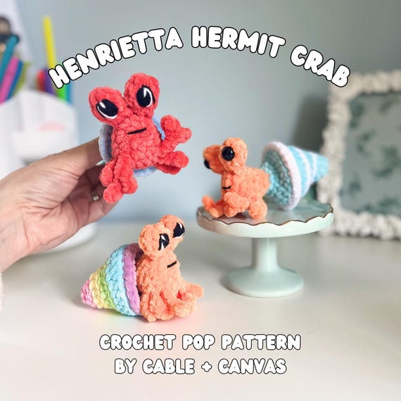 No Sew Crochet Pop Pattern, Henrietta Hermit Crab