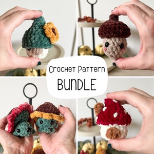 Itty Bitty Garden Pops, Low-sew, Crochet Pattern, Amigurumi Pattern, Crochet Gnome Pattern, Crochet Acorn, Crochet Flower, Crochet Mushroom