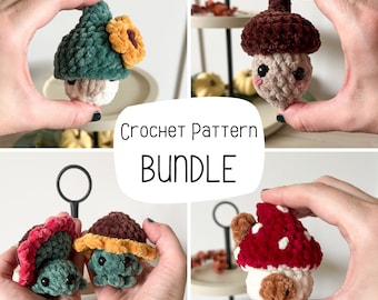 Itty Bitty Garden Pops, Low-sew, Crochet Pattern, Amigurumi Pattern, Crochet Gnome Pattern, Crochet Acorn, Crochet Flower, Crochet Mushroom