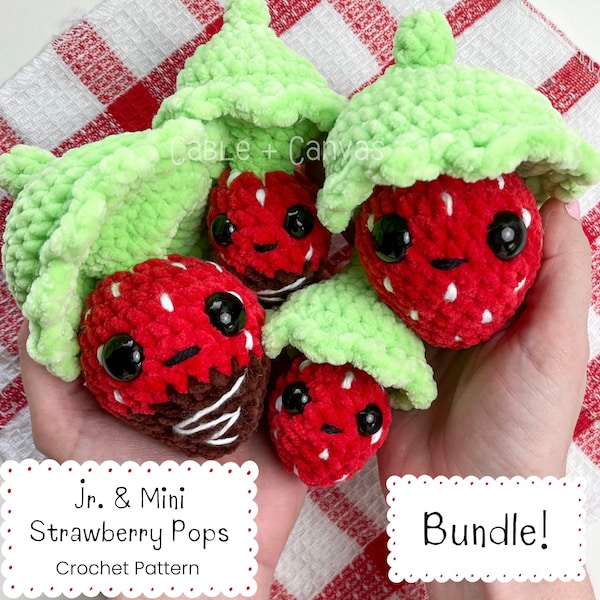 NO SEW Strawberry Pops Bundle, Crochet Pattern, Crochet Pop Pattern