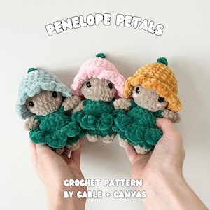 Crochet Flower Pattern, Penelope Petals, Crochet Flower Doll Pattern, Crochet Pattern, Crochet Flower, Crochet Flower Doll, Pocket Sprite