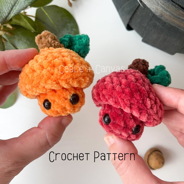 Itty Bitty Apple Pop with Pumpkin Pop Mod, Crochet Pattern, Low Sew, Crochet Pumpkin, Crochet Apple