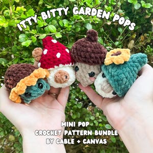 Itty Bitty Garden Pops, Low-sew, Crochet Pattern, Amigurumi Pattern, Crochet Gnome Pattern, Crochet Acorn, Crochet Flower, Crochet Mushroom