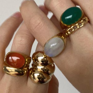 chunky gemstone signet ring | gold plated gemstone statement dome ring | signet gemstone ring | chunky gemstone dome ring | chunky dome ring