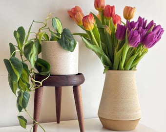 Soporte para plantas de madera con trípode / Soporte minimalista para macetas de madera dura