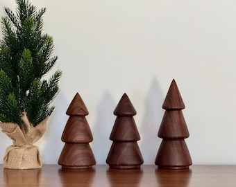 Árbol navideño de madera de tres niveles: decoración artesanal de madera maciza