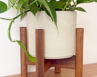 Soporte para plantas de madera de mediados de siglo / Soporte de madera maciza hecho a mano