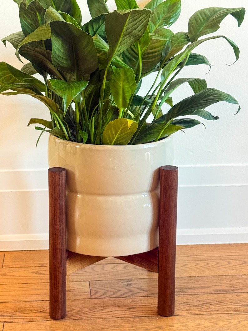 Mid Century Wooden Plant Stand | Handcrafted Solid Wood Stand - Etsy Canada