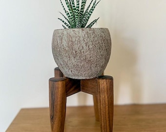 Soporte para plantas moderno de mediados de siglo / Soporte para macetas de interior de madera maciza hecho a mano