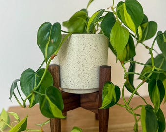 Soporte para plantas moderno de mediados de siglo / Soporte para macetas de interior de madera maciza hecho a mano