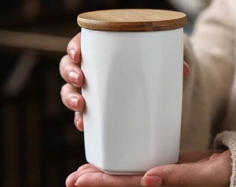Small Ceramic Tea Canister with Bamboo Lid