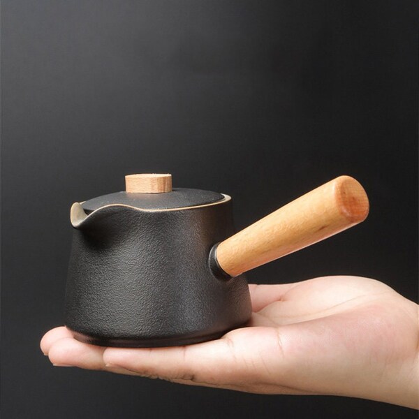 wooden handle ceramic teapot red teapot