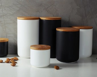Contenitore per il tè con coperchio in bambù, contenitore per il tè in ceramica per conservare le foglie di tè