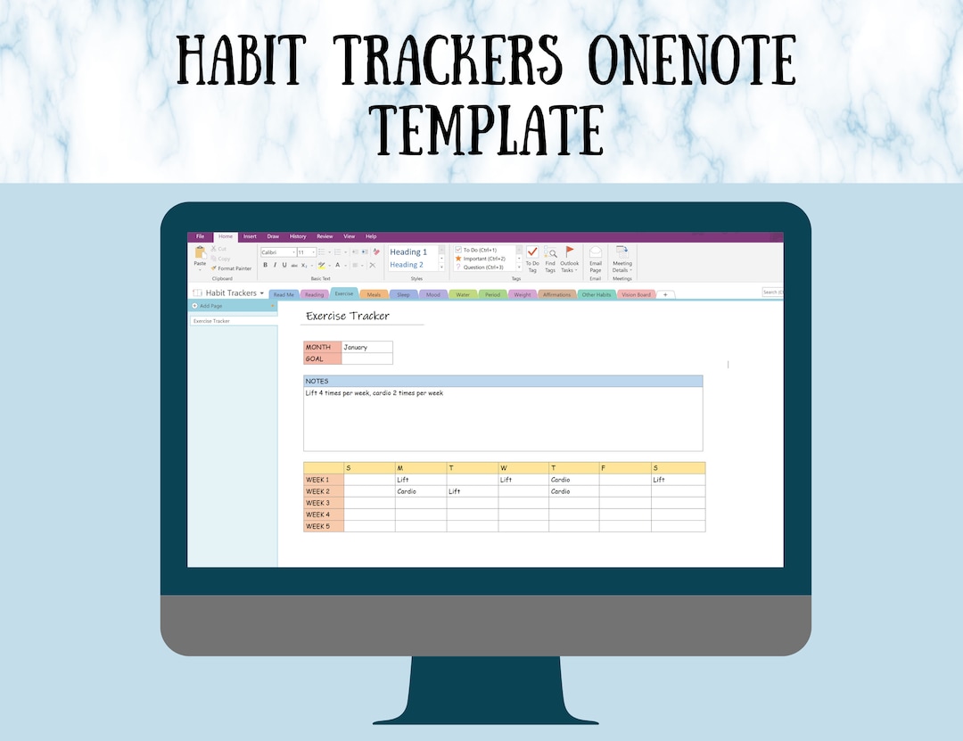Habit Trackers for Onenote, Onenote Template, Track Goals All in One Habit Trackers for Onenote, Onenote Template, Track Goals All in One