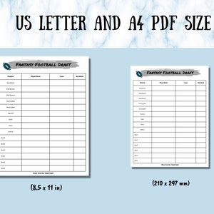 Fantasy Football Draft Sheet, Digital and Printable Draft Sheet, PDF ...