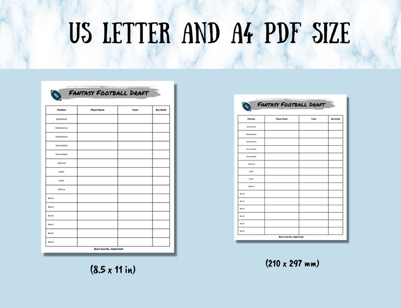 Fantasy Football Draft Sheet, Digital and Printable Draft Sheet, PDF ...