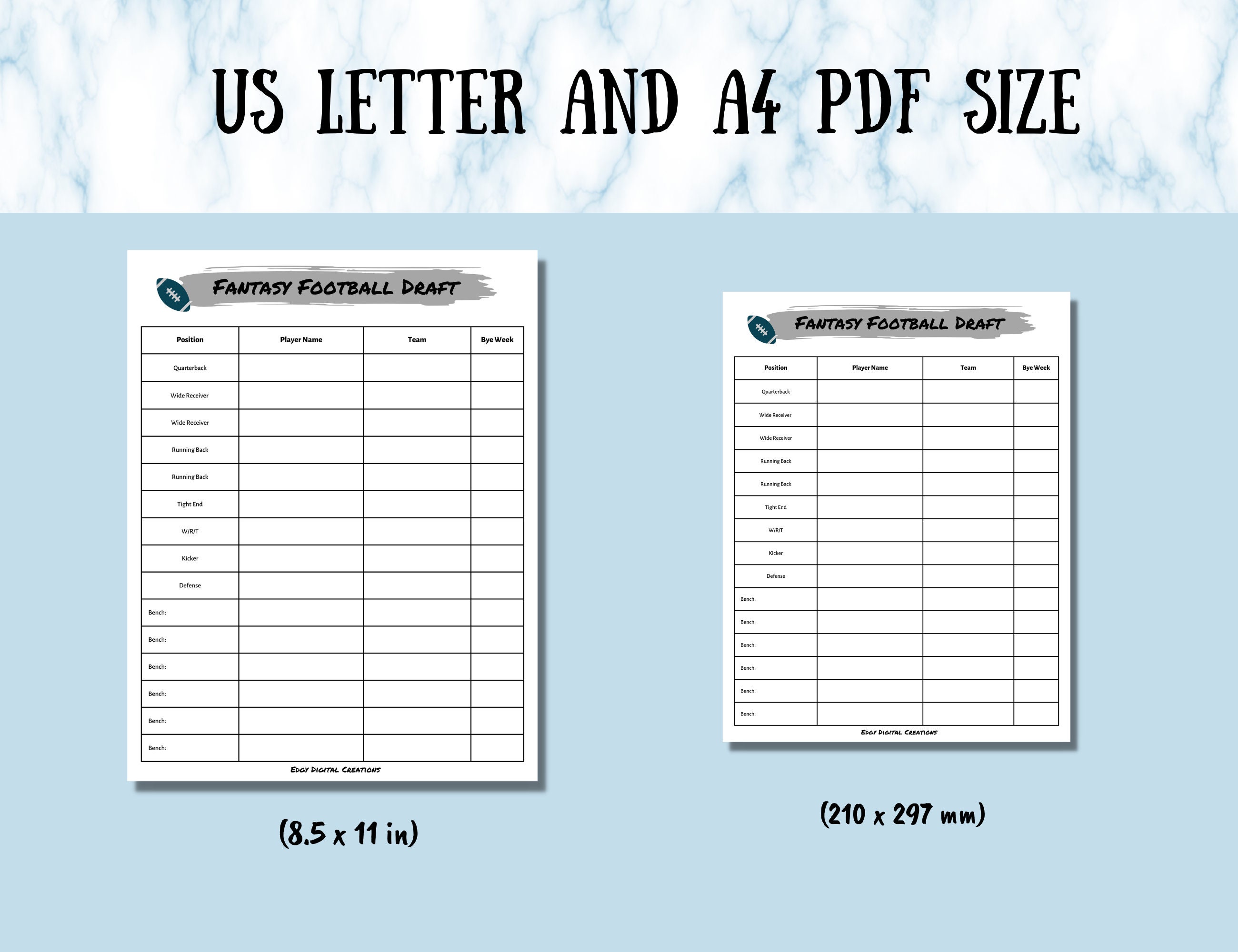Fantasy Football Draft Sheet, Digital and Printable Draft Sheet, PDF ...