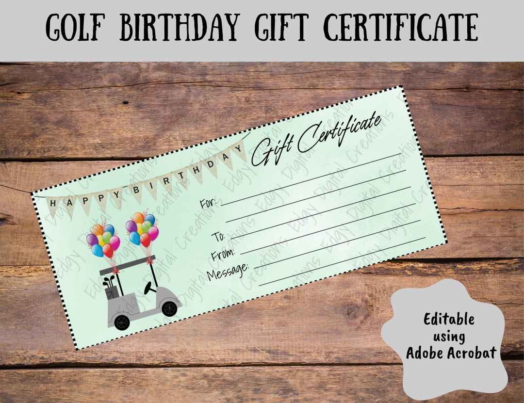 Gift Certificate Golf Themed Birthday, Printable Editable Template ...