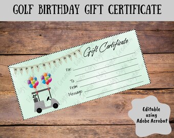 Gift Certificate – Golf Themed Birthday, Printable Editable Template, Minimalist Gift Certificate for Last Minute Gifts, Instant Download